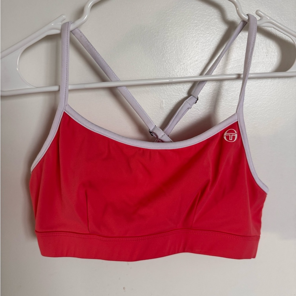 Sergio Tacchini Sports Bra Pink White Crossback Adjustable Strap RN161649